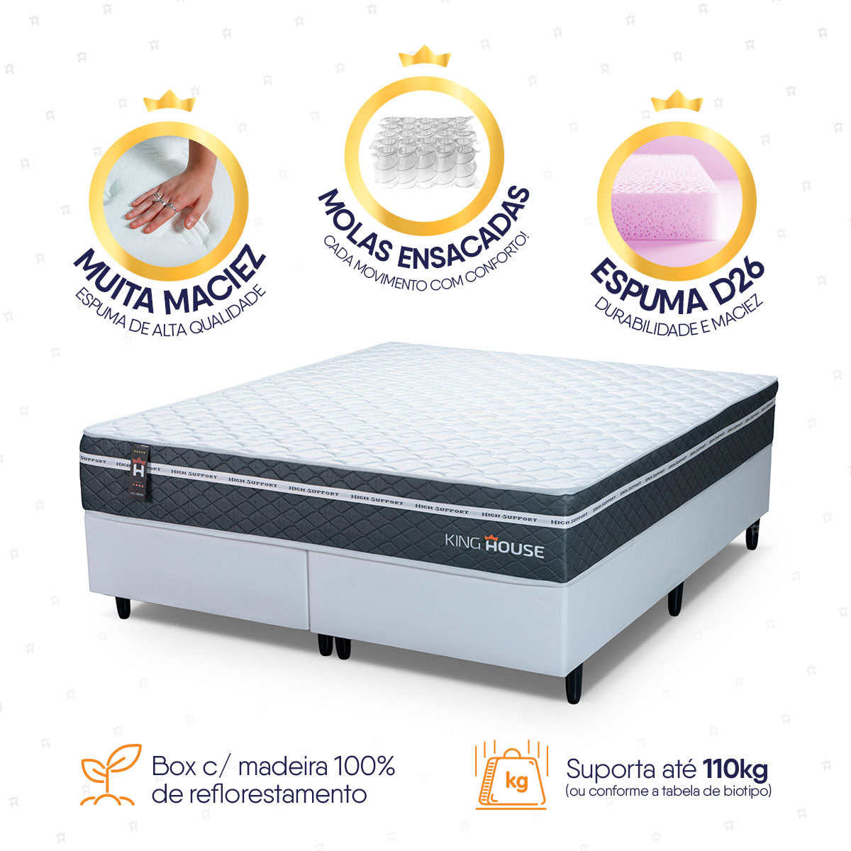 Cama Box Cairo Molas Ensacadas Queen 158x198 King House