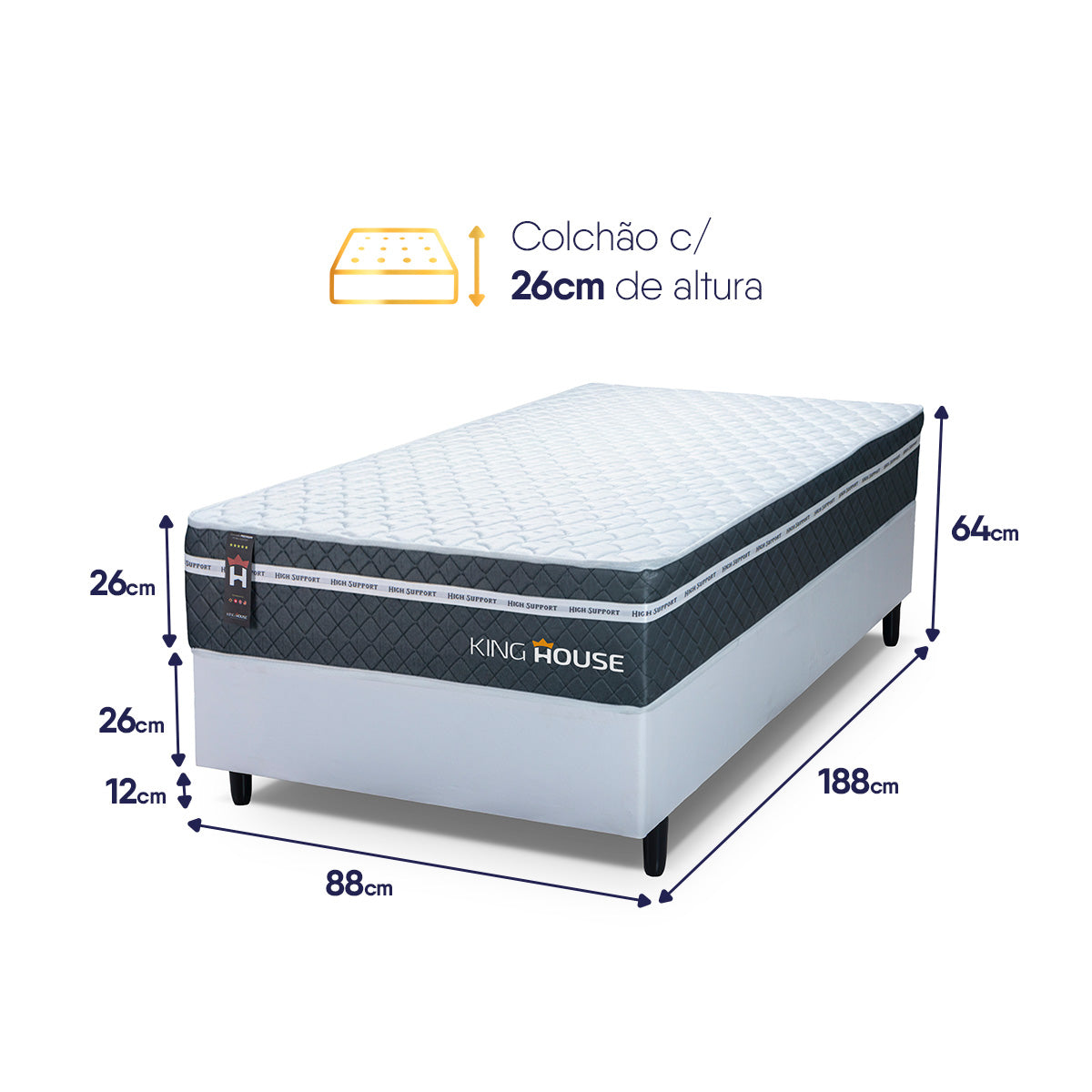 Cama Box Cairo Molas Ensacadas Solteiro 88x188 King House