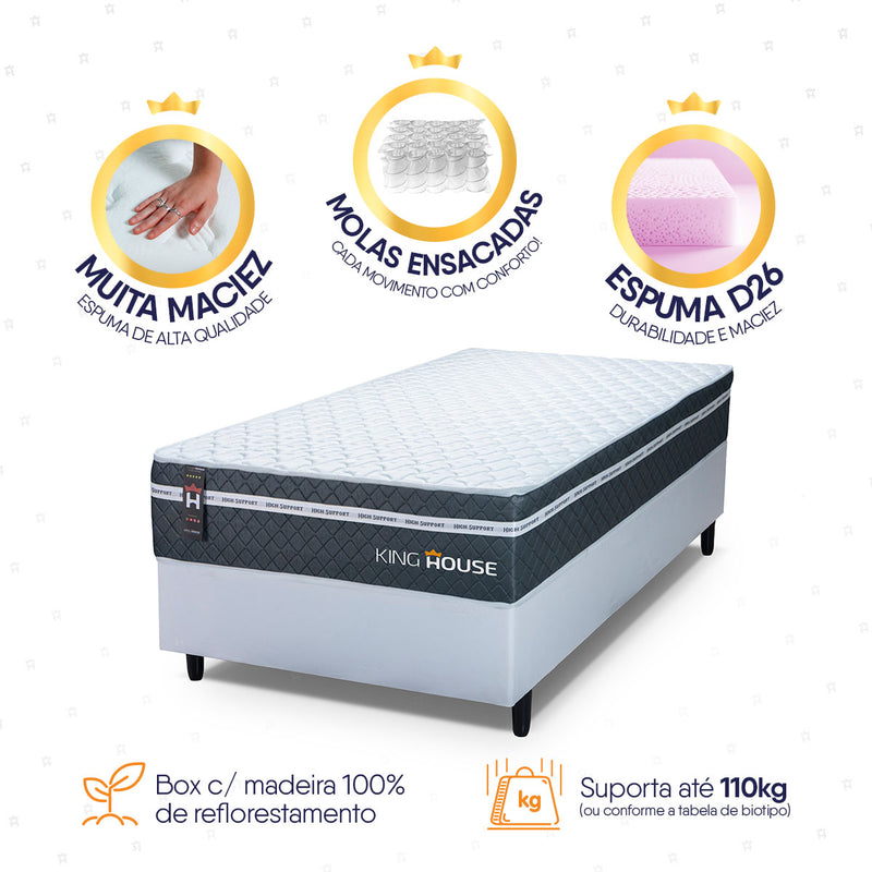 Cama Box Cairo Molas Ensacadas Solteiro 88x188 King House