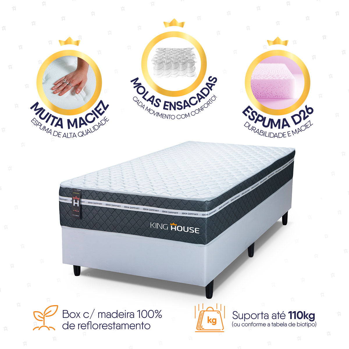 Cama Box Cairo Molas Ensacadas Solteirão 96x203 King House