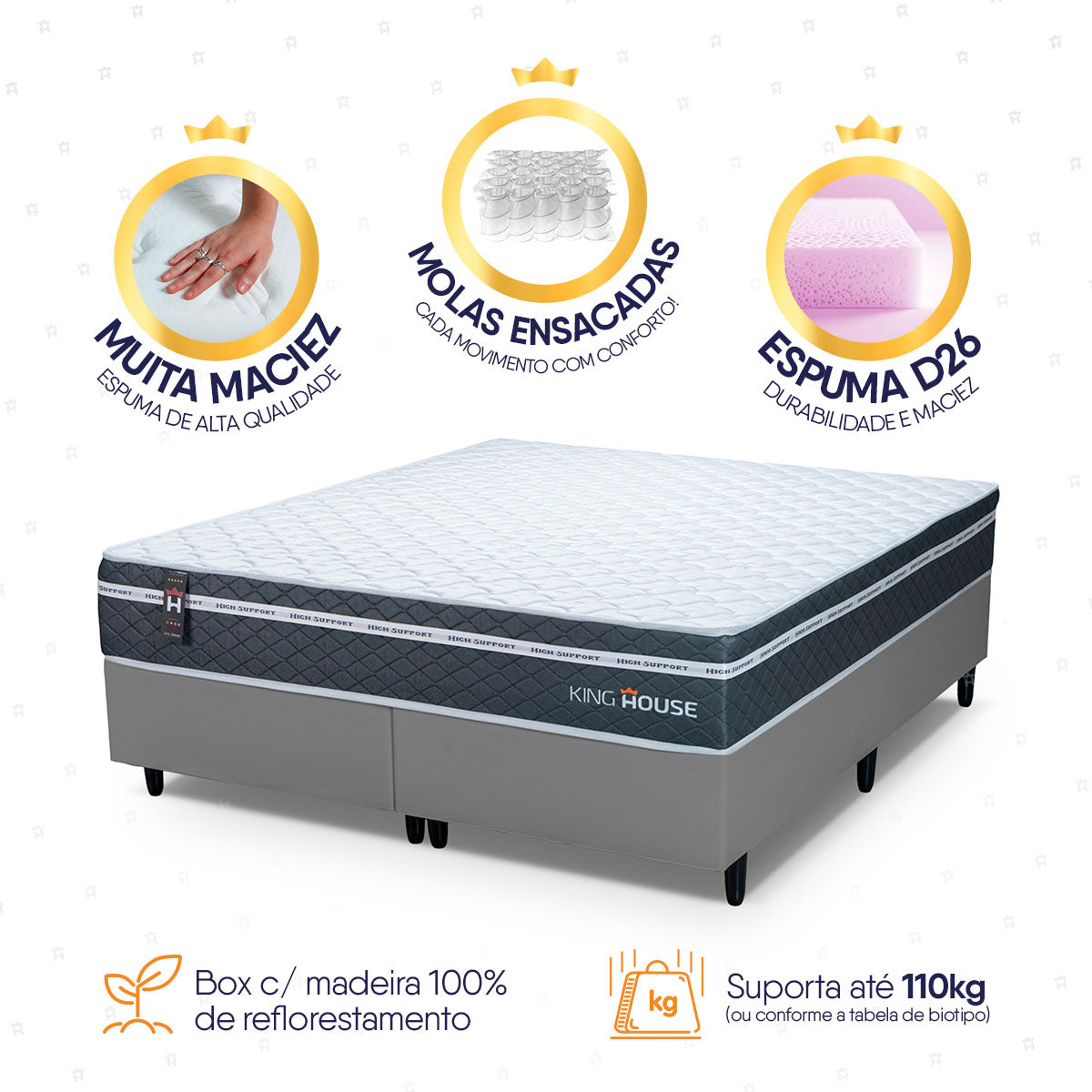 Cama Box Cairo Molas Ensacadas Queen 158x198 King House