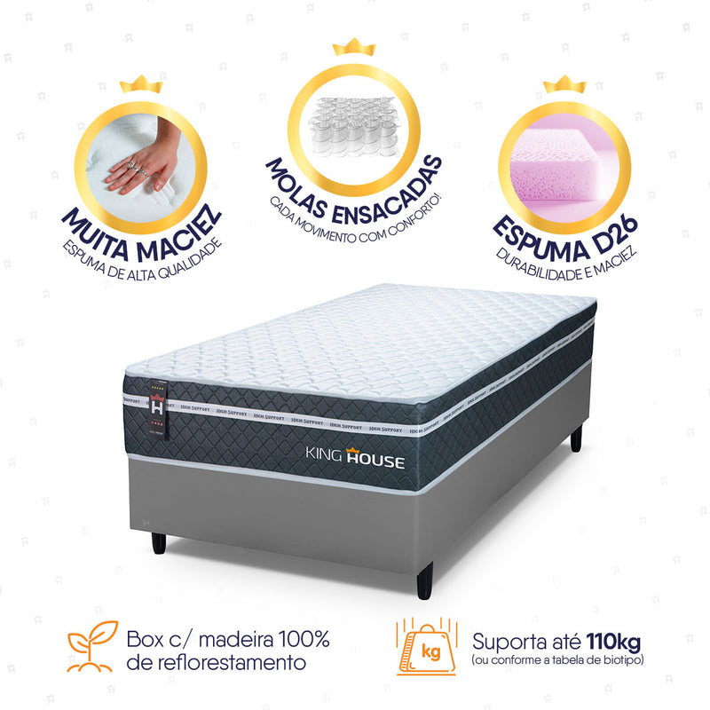 Cama Box Cairo Molas Ensacadas Solteiro 88x188 King House