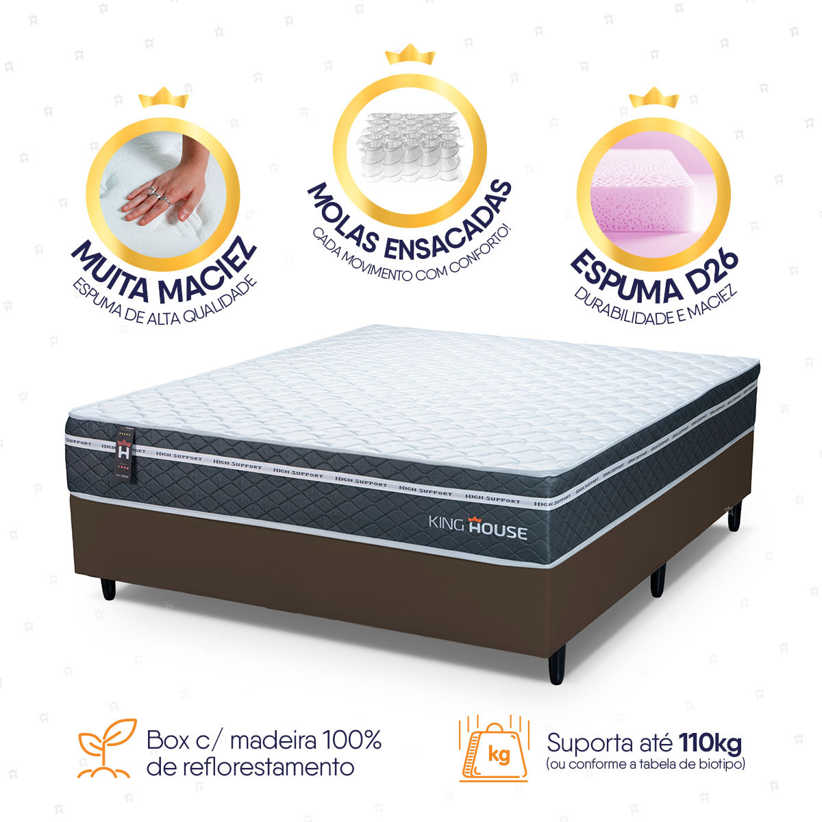 Cama Box Cairo Molas Ensacadas Casal 138x188 King House