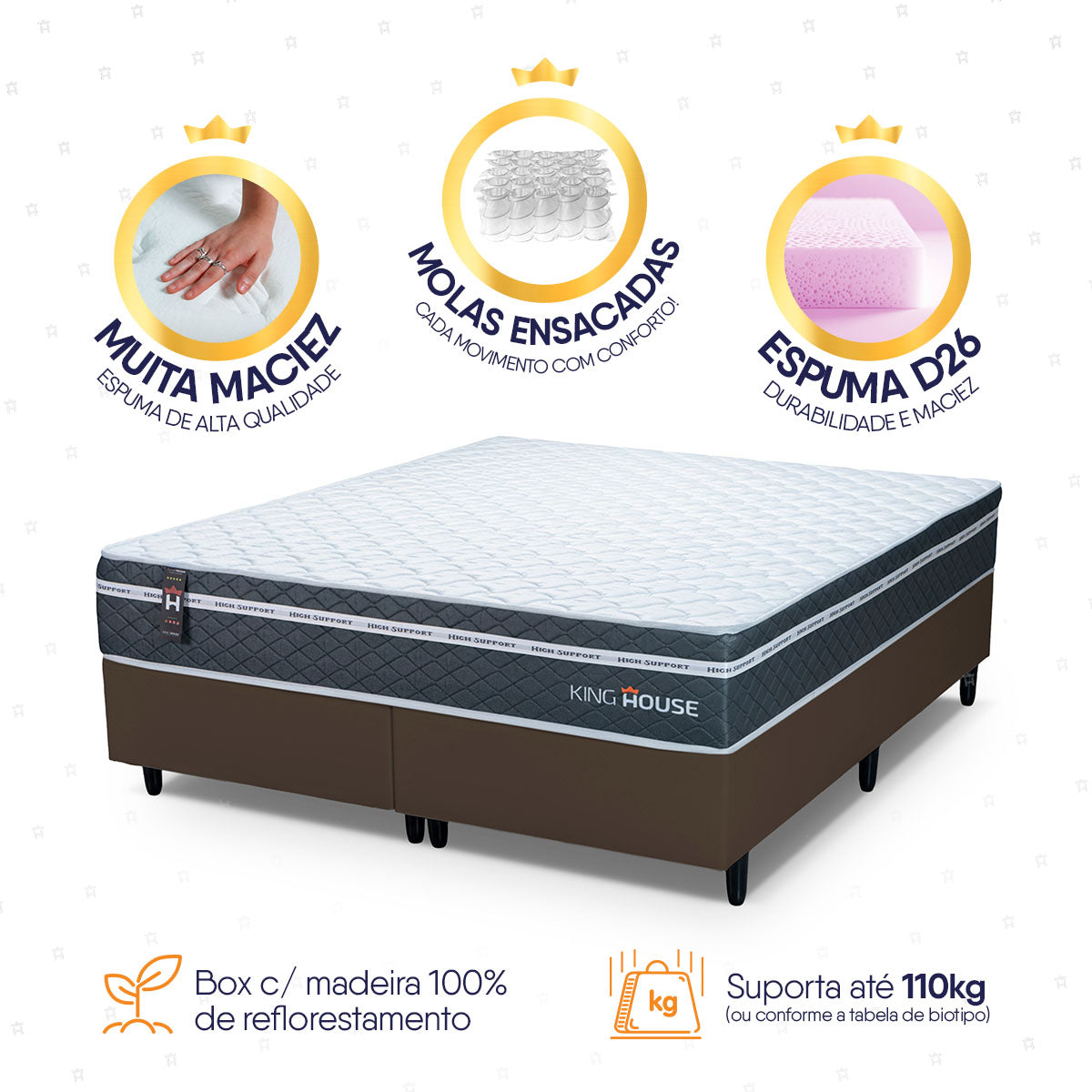 Cama Box Cairo Molas Ensacadas Queen 158x198 King House