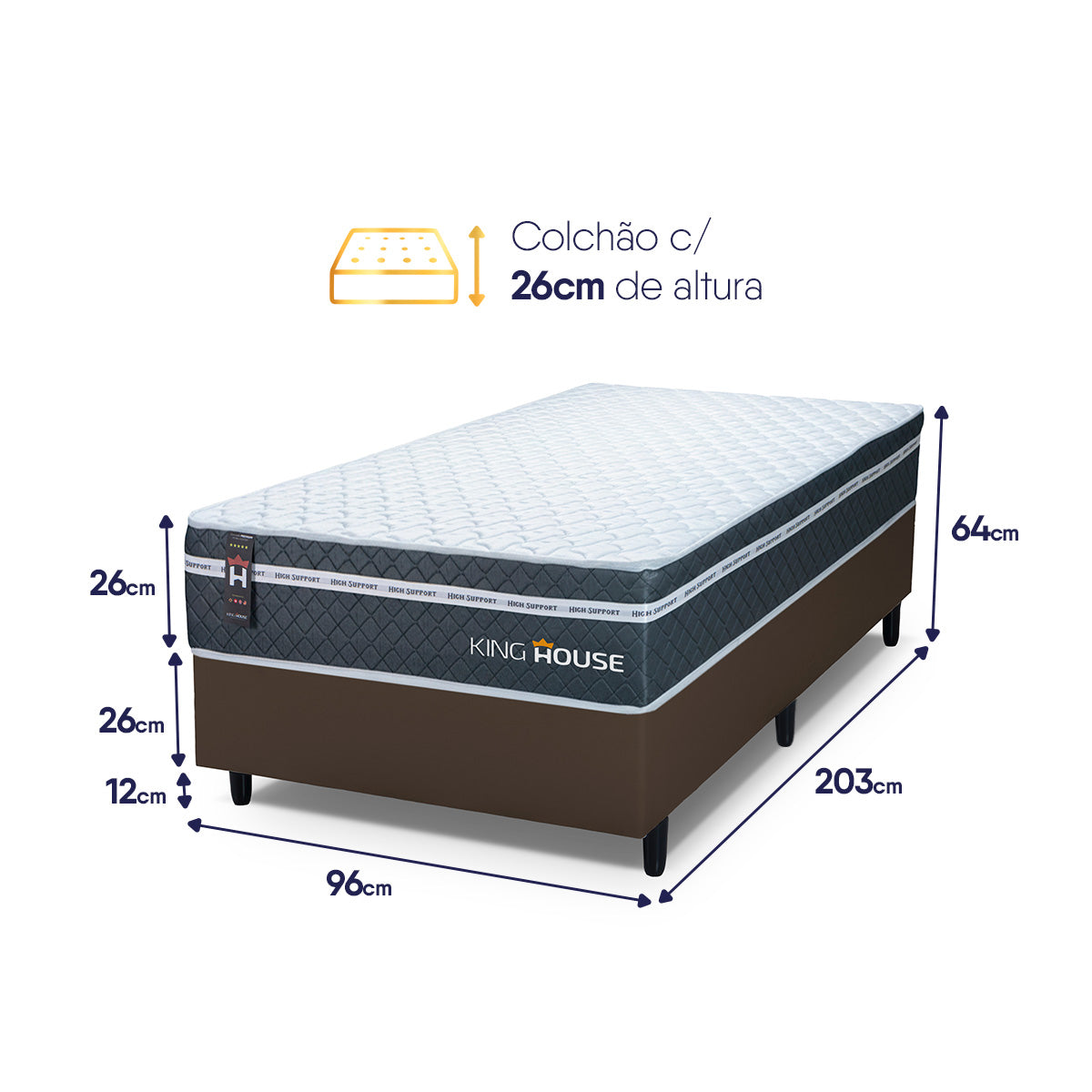 Cama Box Cairo Molas Ensacadas Solteirão 96x203 King House