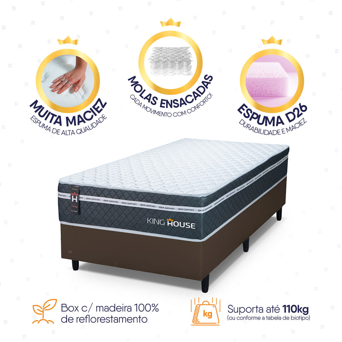 Cama Box Cairo Molas Ensacadas Solteirão 96x203 King House