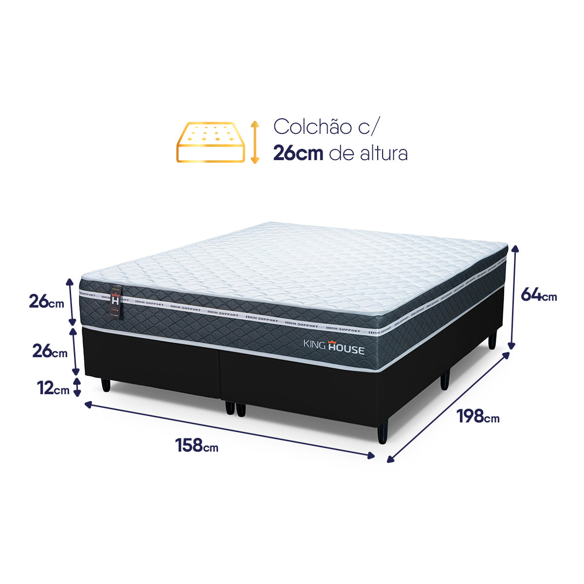 Cama Box Cairo Molas Ensacadas Queen 158x198 King House