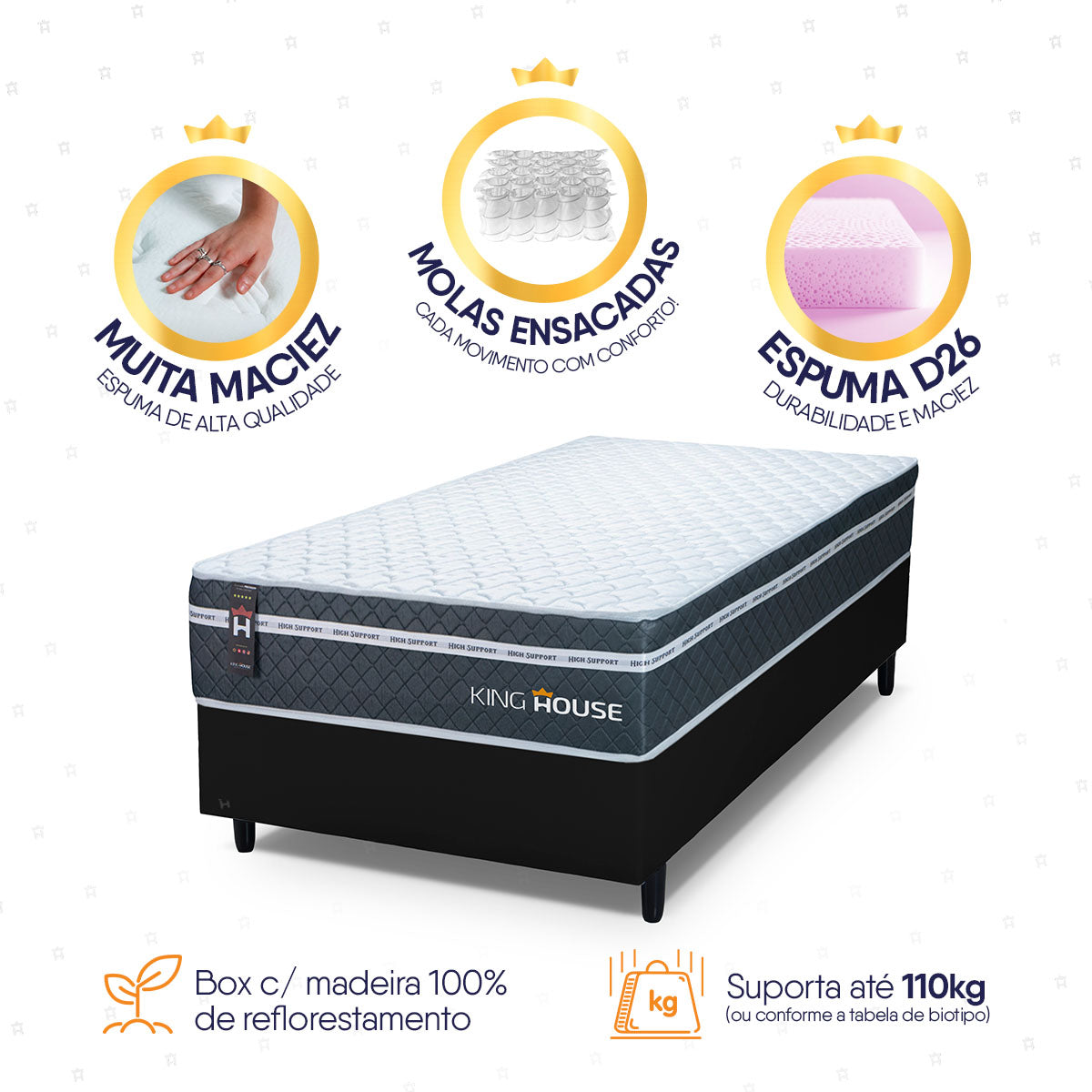 Cama Box Cairo Molas Ensacadas Solteiro 88x188 King House
