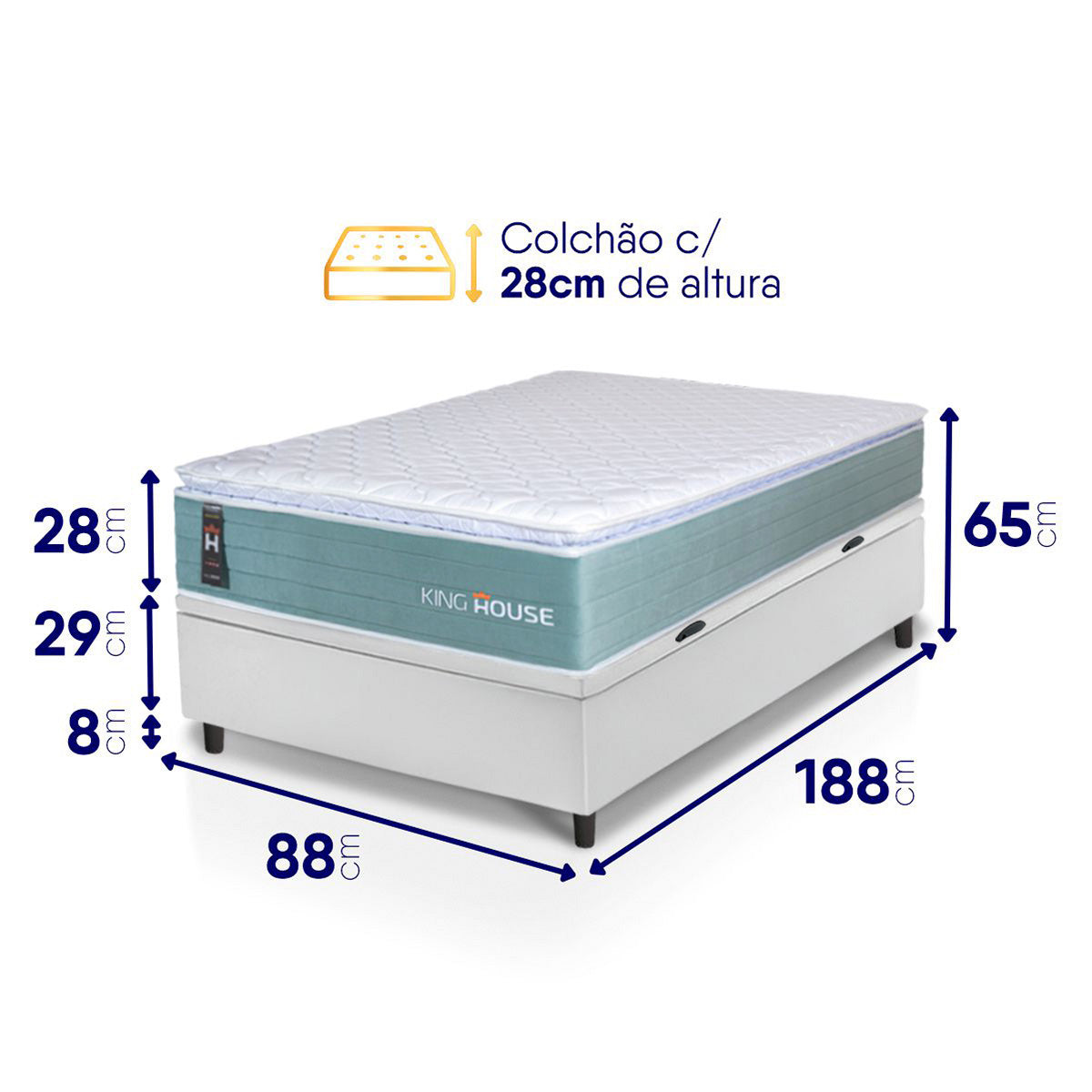 Cama Box Baú Lagos Molas Ensacadas 88x188 Branco King House