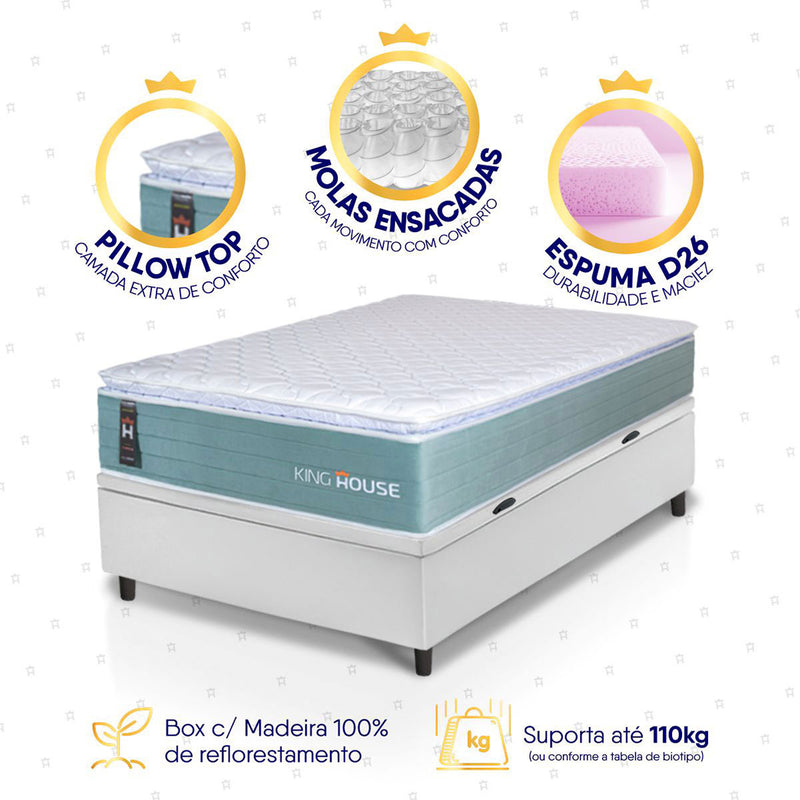 Cama Box Baú Lagos Molas Ensacadas 88x188 Branco King House