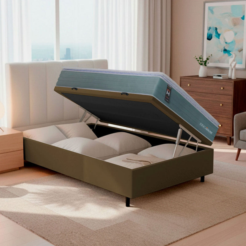 Cama Box Baú Lagos Molas Ensacadas 88x188 Marrom King House