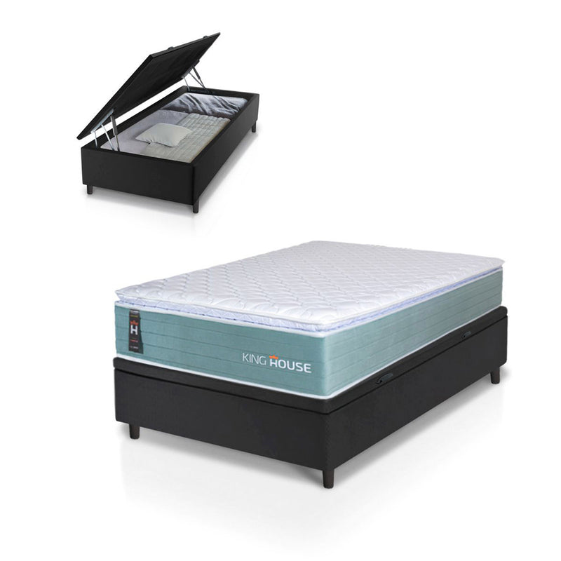 Cama Box Baú Lagos Molas Ensacadas 88x188 Verde e Preto Espuma D26 Suporta 110 kg