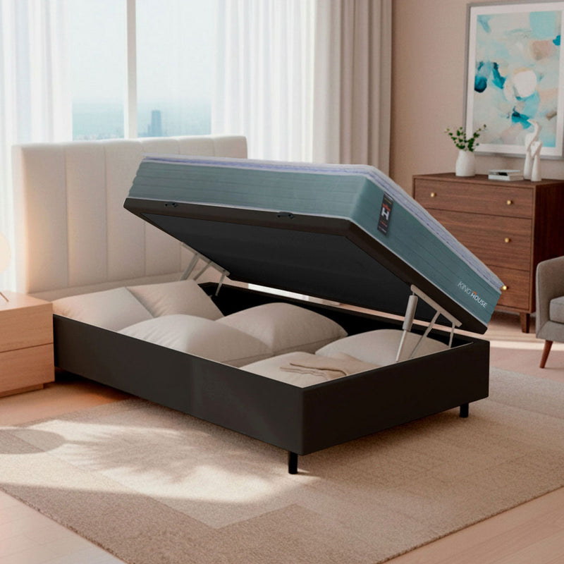 Cama Box Baú Lagos Molas Ensacadas 88x188 Preto King House