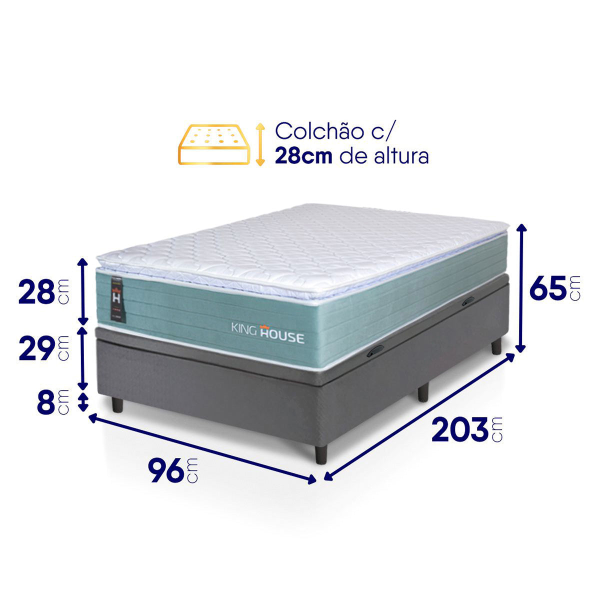 Cama Box Baú Lagos Molas Ensacadas 96x203 Cinza King House
