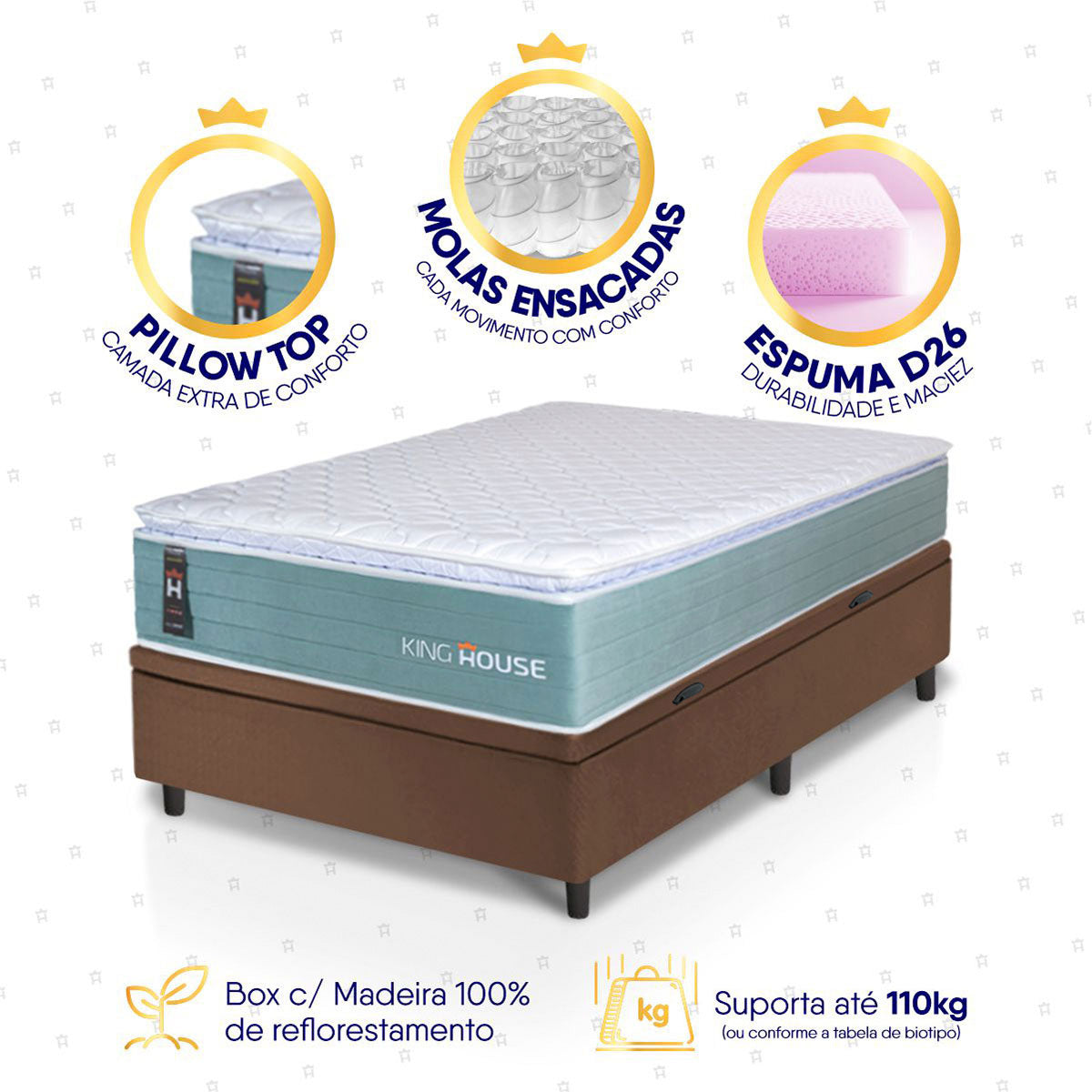 Cama Box Baú Lagos Molas Ensacadas 96x203 Marrom King House
