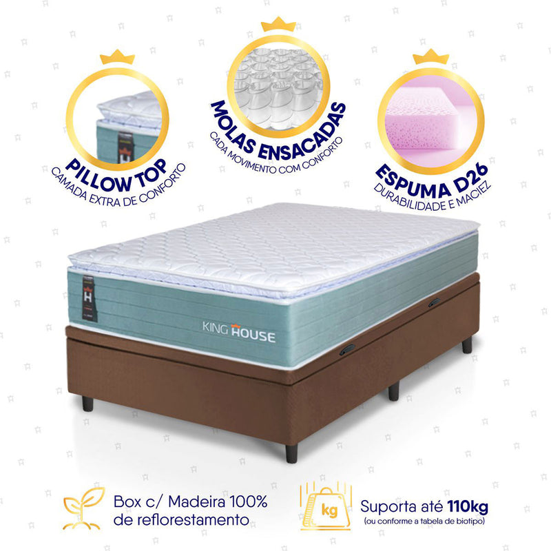 Cama Box Baú Lagos Molas Ensacadas 96x203 Marrom King House