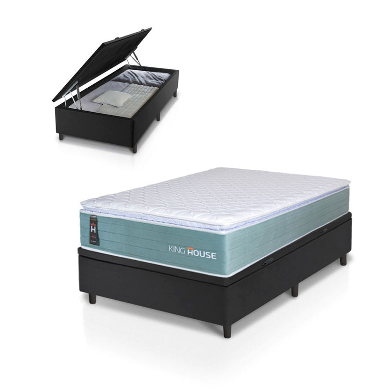 Cama Box Baú Lagos Molas Ensacadas 96x203 Verde e Preto Espuma D26 Suporta 110 kg