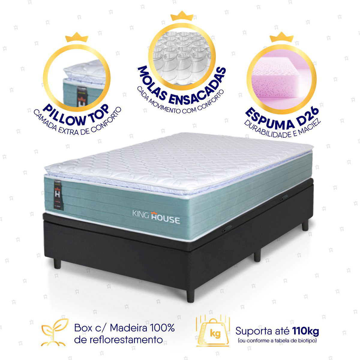 Cama Box Baú Lagos Molas Ensacadas 96x203 Preto King House