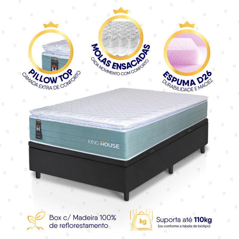 Cama Box Baú Lagos Molas Ensacadas 96x203 Preto King House