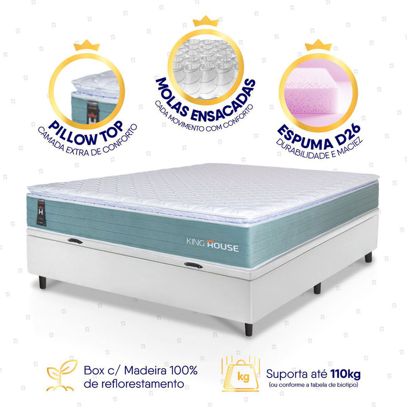 Cama Box Baú Lagos Molas Ensacadas Casal 138x188 King House