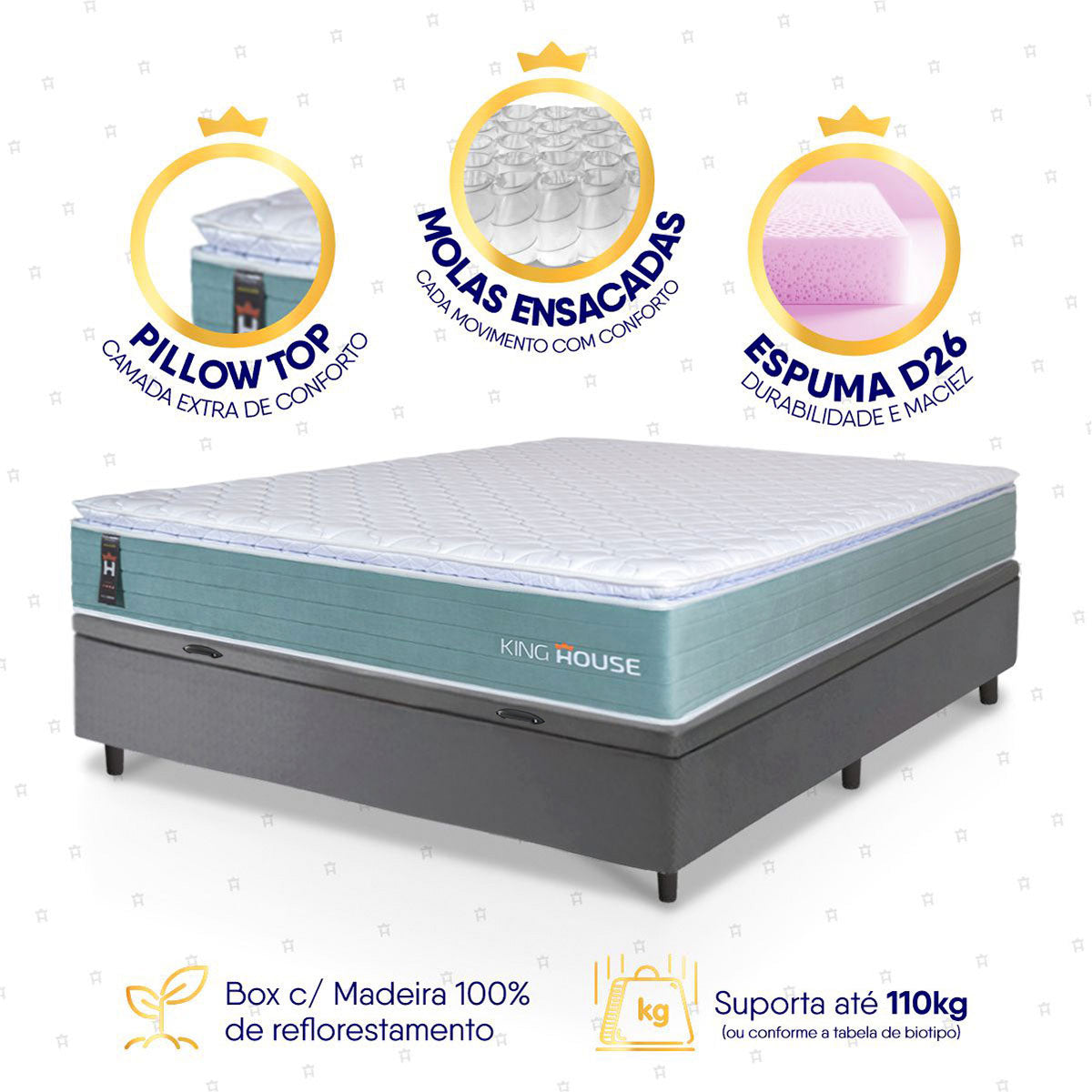 Cama Box Baú Lagos Molas Ensacadas Casal 138x188 King House