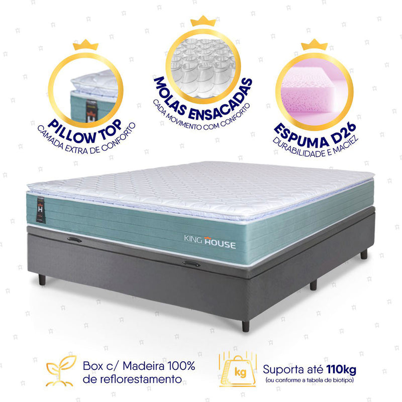 Cama Box Baú Lagos Molas Ensacadas Casal 138x188 King House