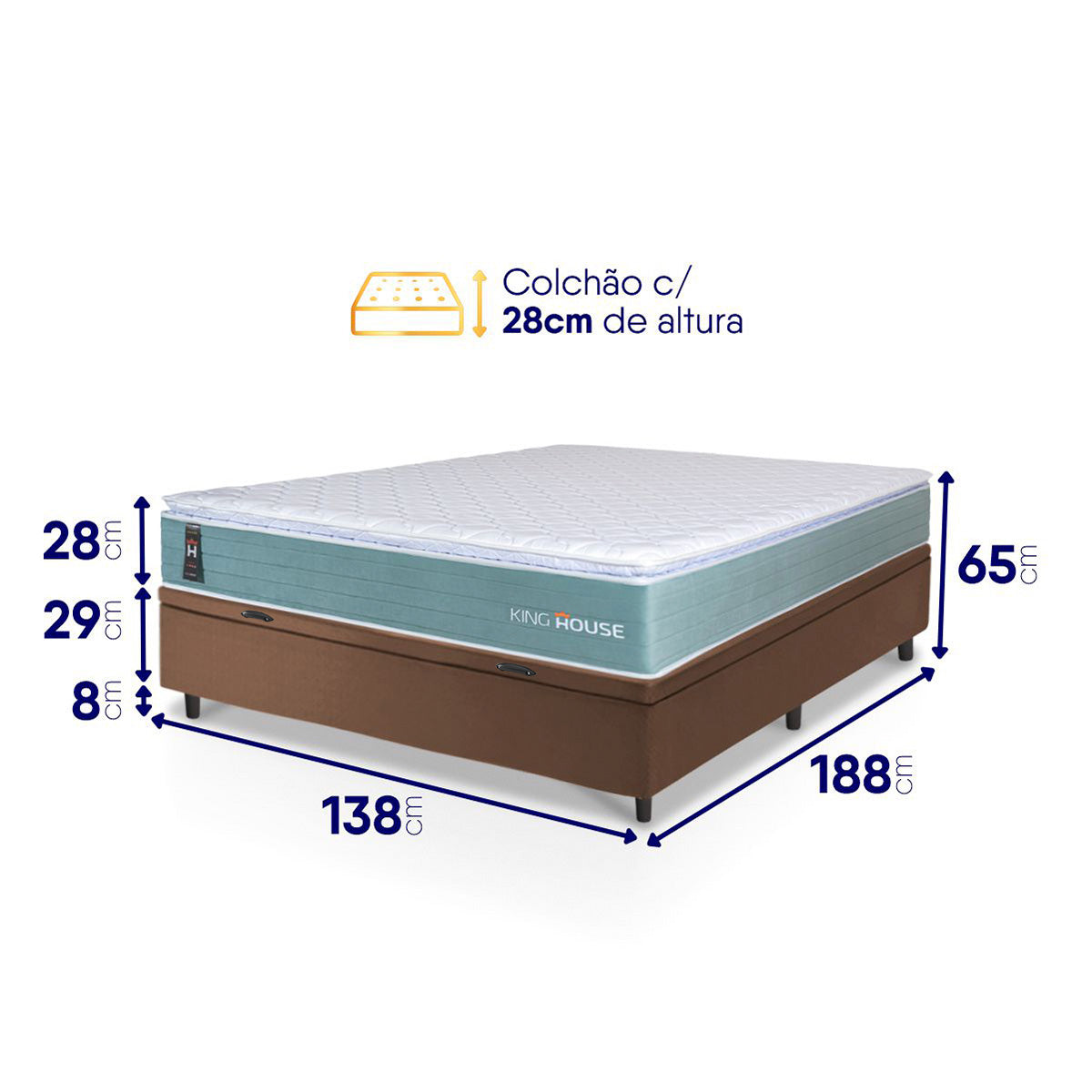 Cama Box Baú Lagos Molas Ensacadas Casal 138x188 King House