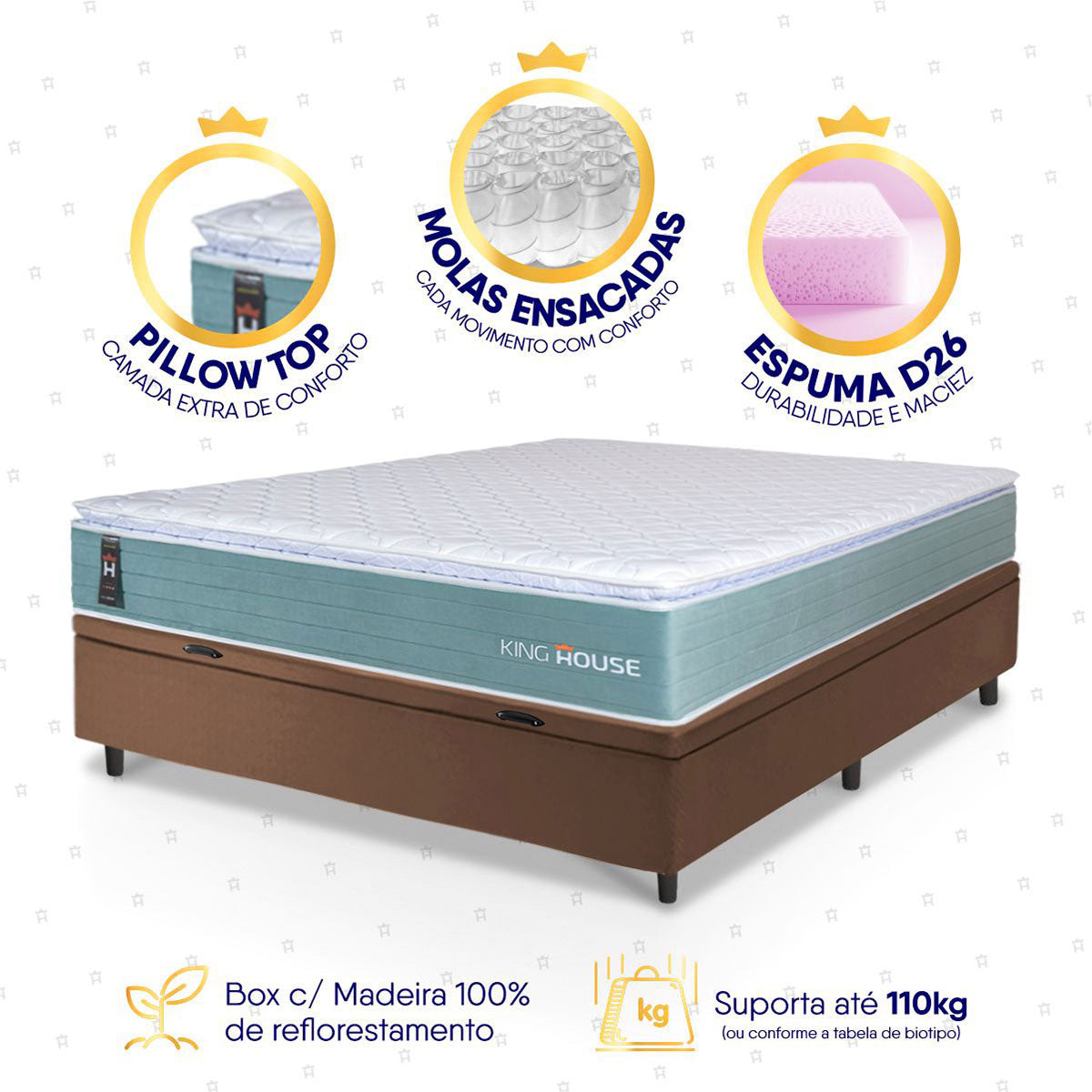 Cama Box Baú Lagos Molas Ensacadas Casal 138x188 King House