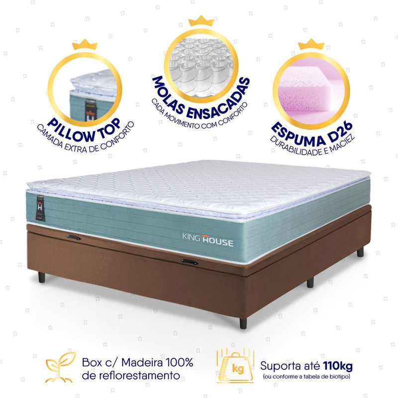 Cama Box Baú Lagos Molas Ensacadas Casal 138x188 King House