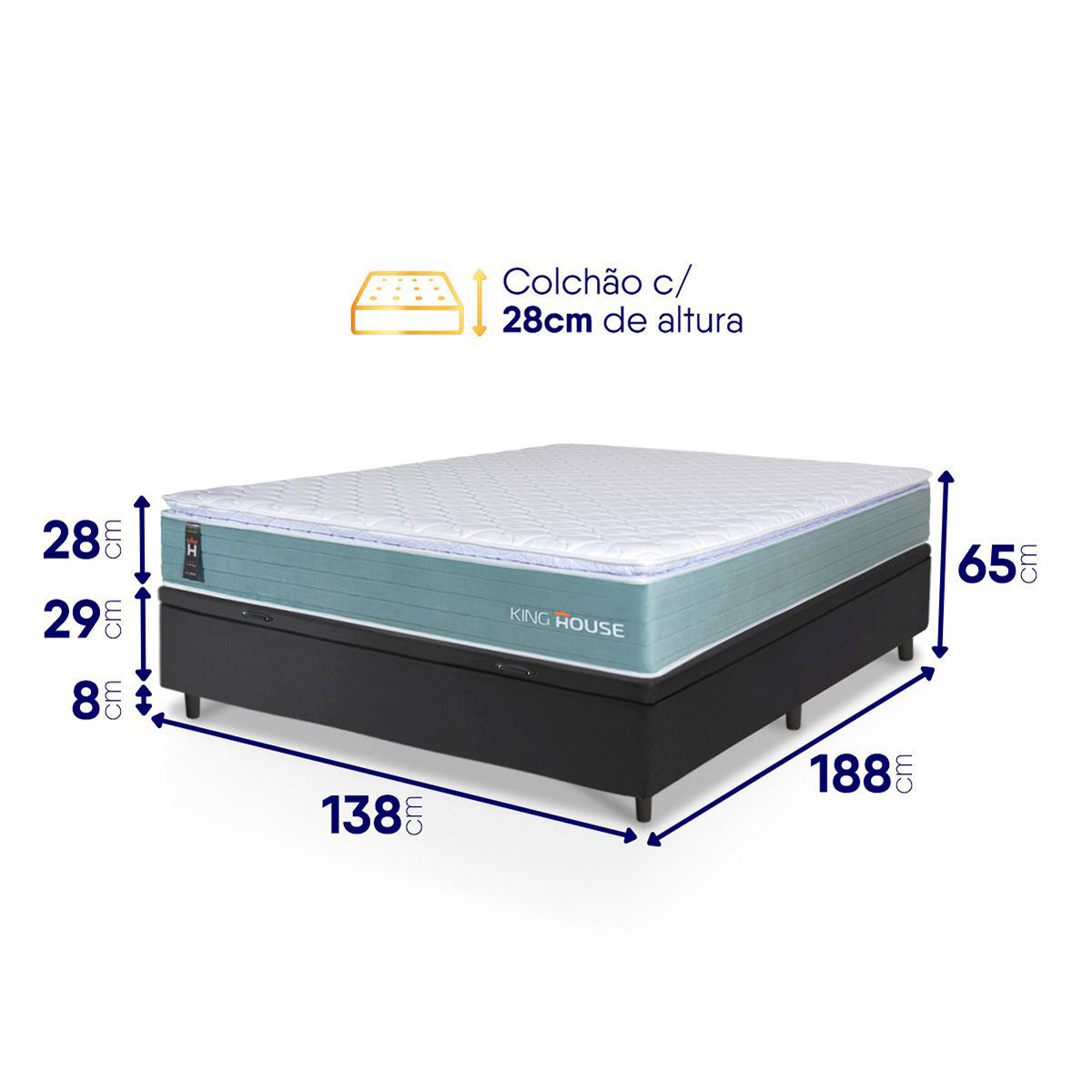 Cama Box Baú Lagos Molas Ensacadas Casal 138x188 King House