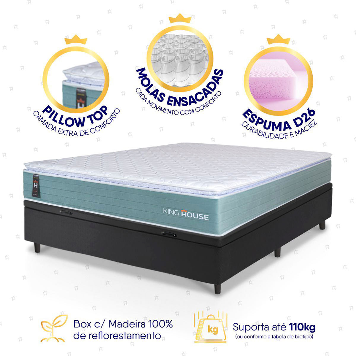 Cama Box Baú Lagos Molas Ensacadas Casal 138x188 King House