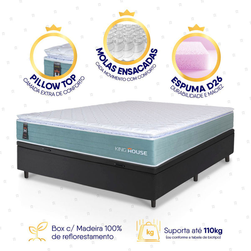Cama Box Baú Lagos Molas Ensacadas Casal 138x188 King House