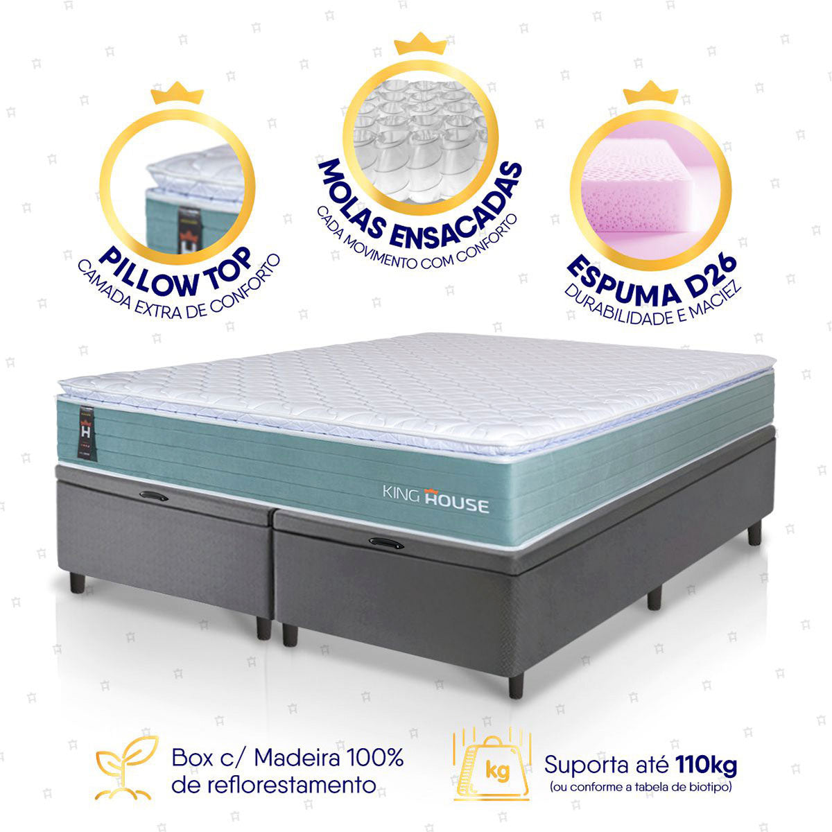 Cama Box Baú Lagos Molas Ensacadas King 193x203 King House