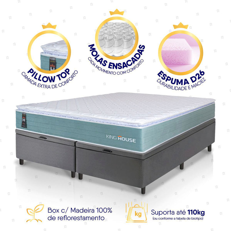 Cama Box Baú Lagos Molas Ensacadas King 193x203 King House