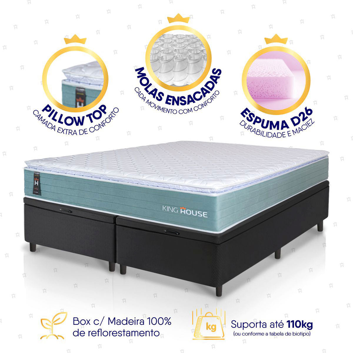 Cama Box Baú Lagos Molas Ensacadas King 193x203 King House