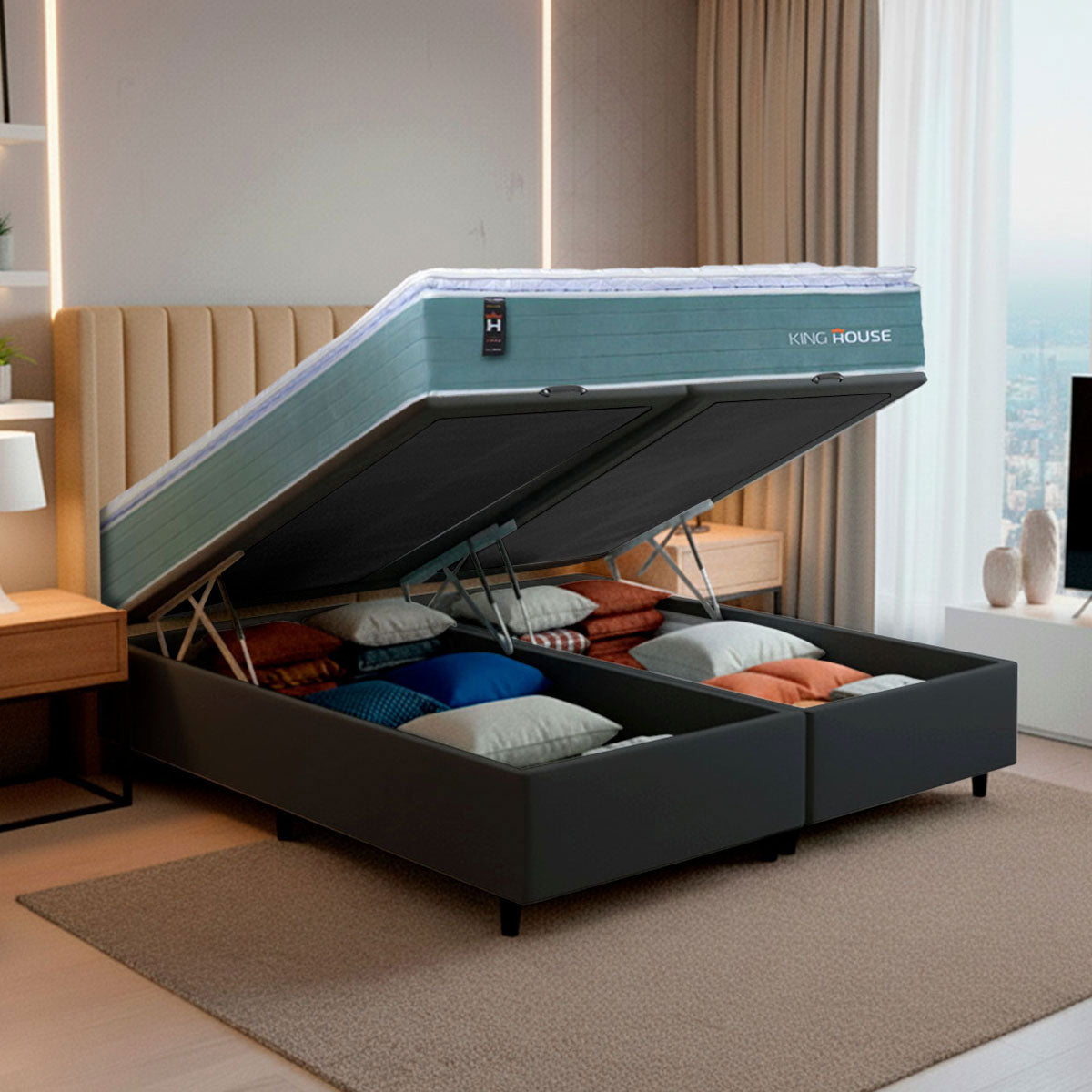 Cama Box Baú Lagos Molas Ensacadas King 193x203 King House