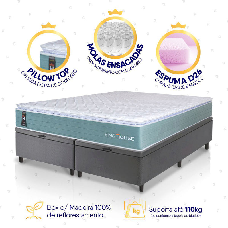 Cama Box Baú Lagos Molas Ensacadas Queen 158x198 King House