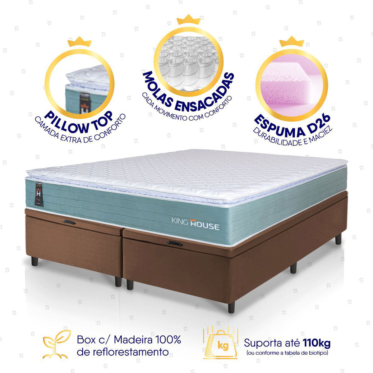 Cama Box Baú Lagos Molas Ensacadas Queen 158x198 King House