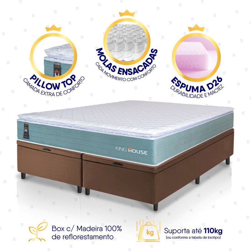 Cama Box Baú Lagos Molas Ensacadas Queen 158x198 King House