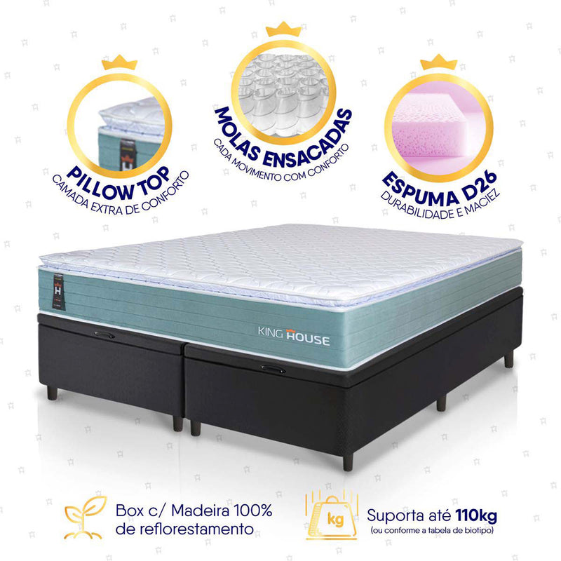 Cama Box Baú Lagos Molas Ensacadas Queen 158x198 King House