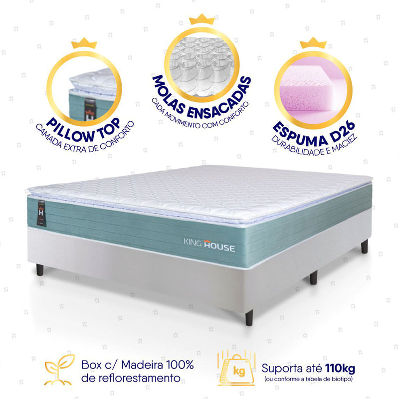 Cama Box Lagos Molas Ensacadas Casal 138x188 King House