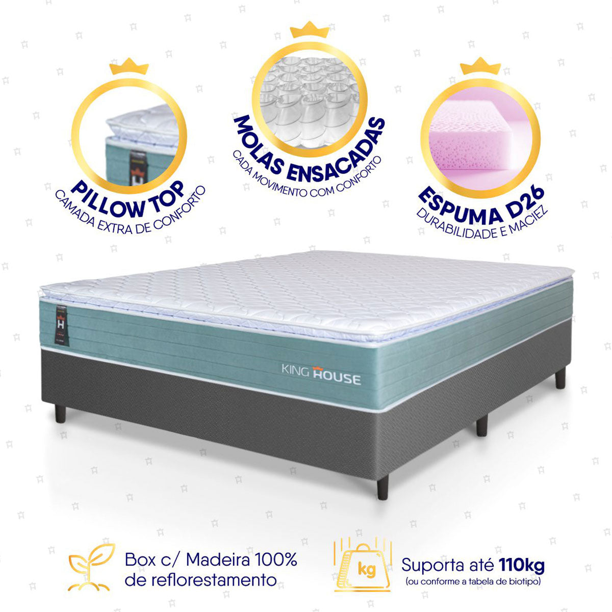 Cama Box Lagos Molas Ensacadas Casal 138x188 King House