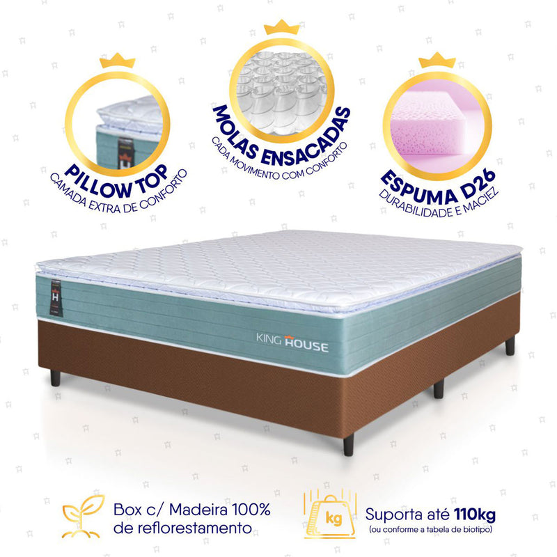 Cama Box Lagos Molas Ensacadas Casal 138x188 King House