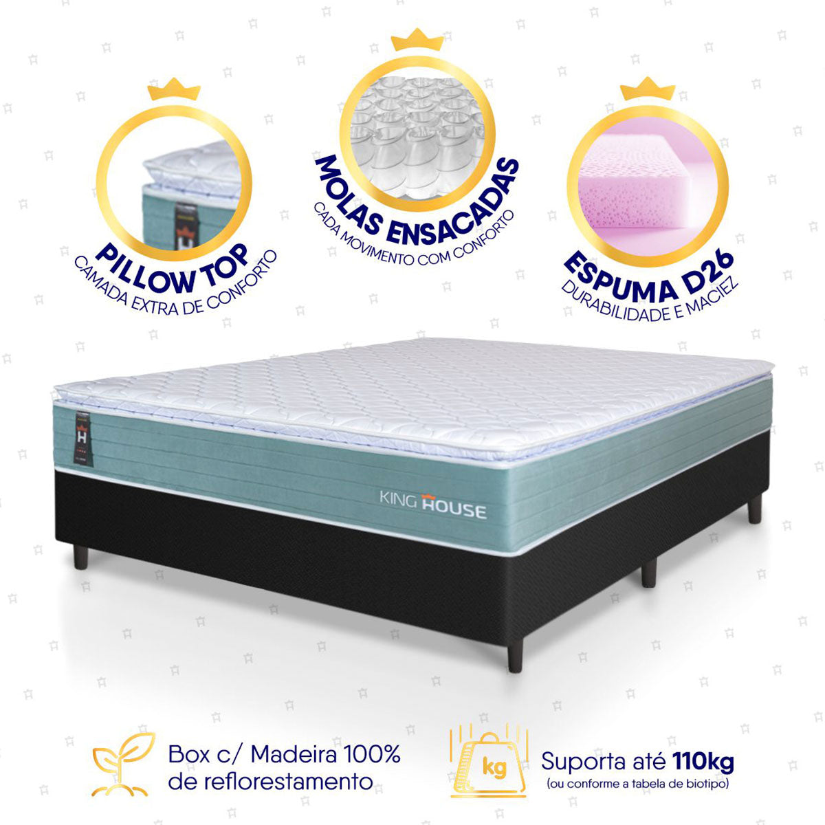 Cama Box Lagos Molas Ensacadas Casal 138x188 King House