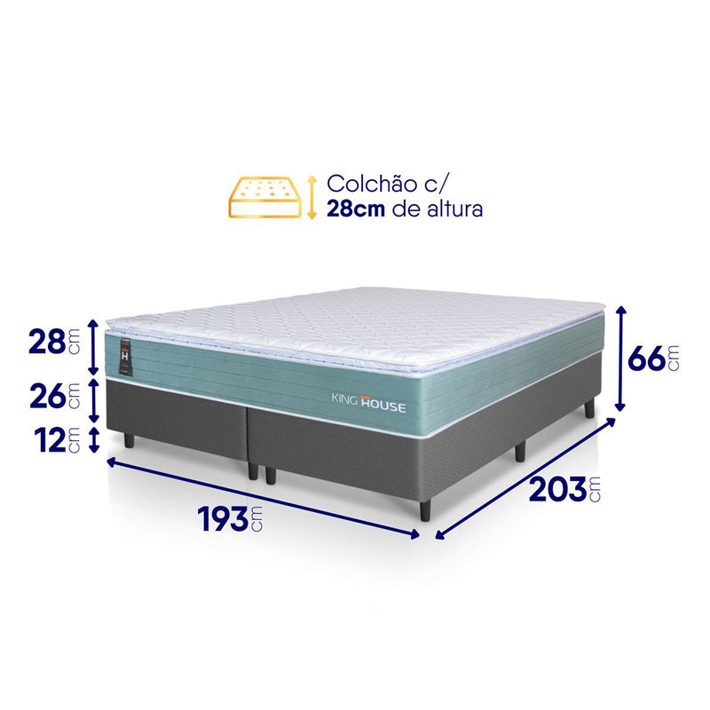 Cama Box Lagos Molas Ensacadas King 193x203 Cinza King House