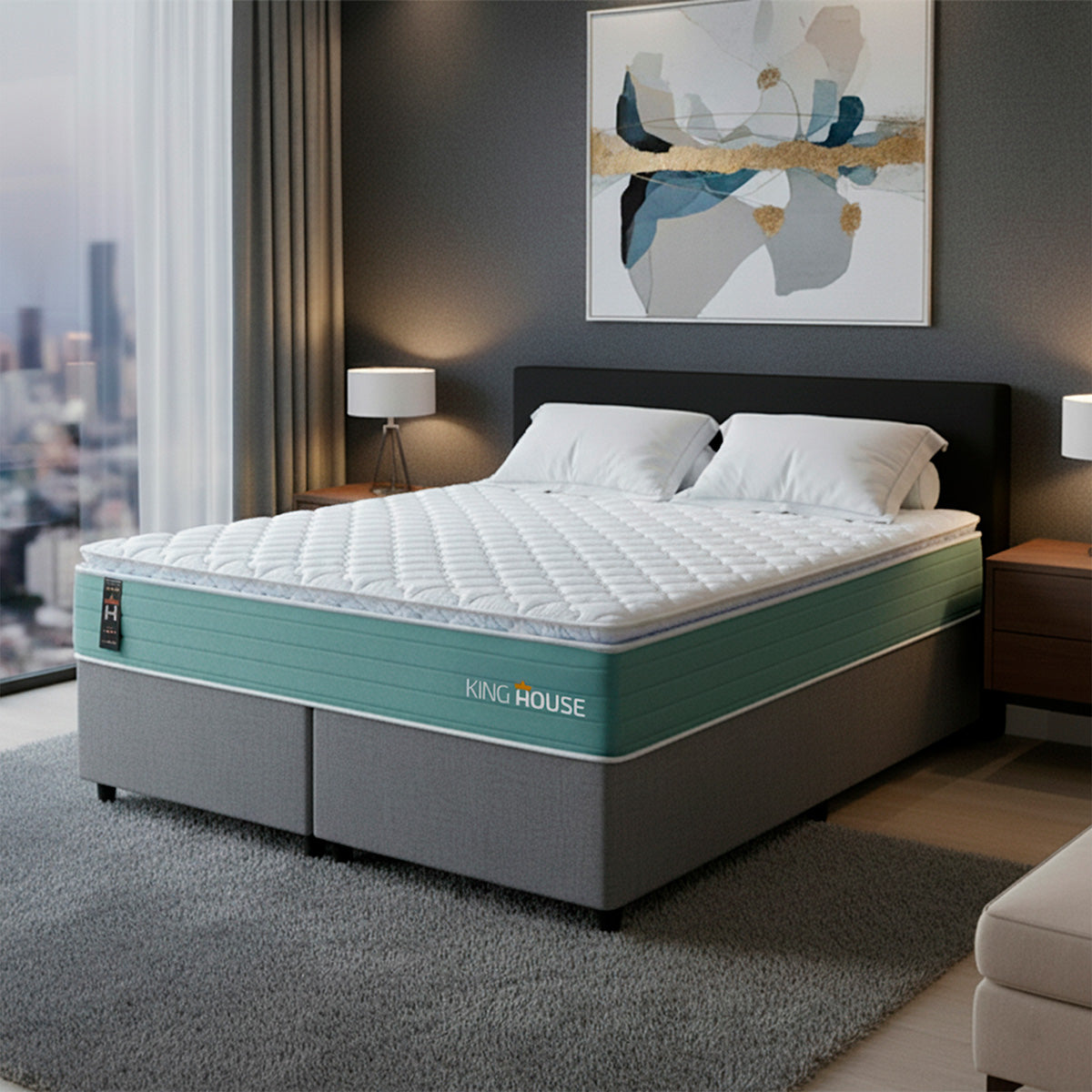 Cama Box Lagos Molas Ensacadas King 193x203 Cinza King House