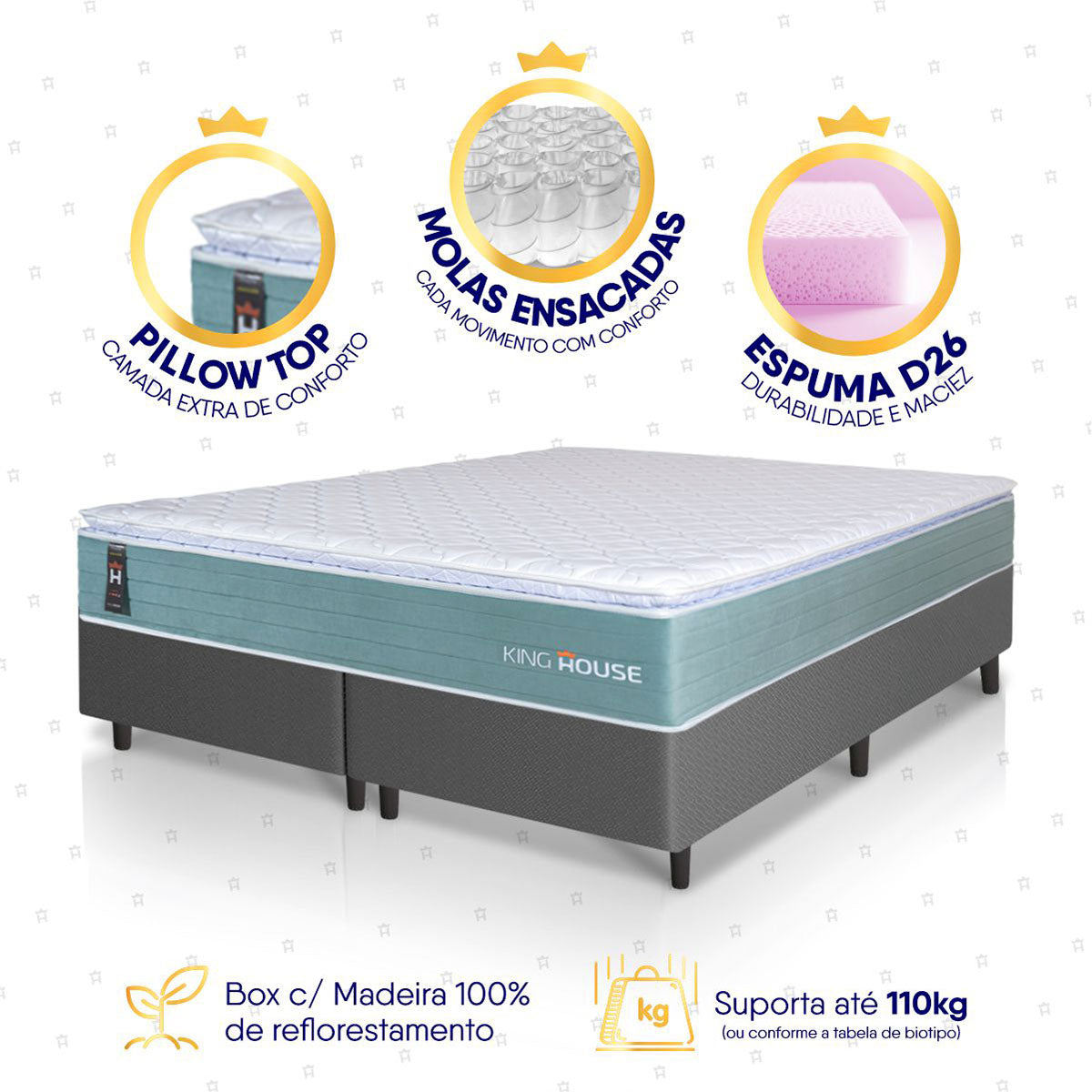 Cama Box Lagos Molas Ensacadas Queen 158x198 King House