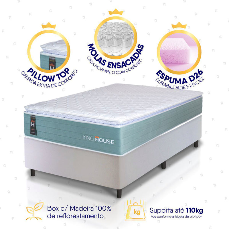 Cama Box Lagos Molas Ensacadas Solteirão 96x203 King House