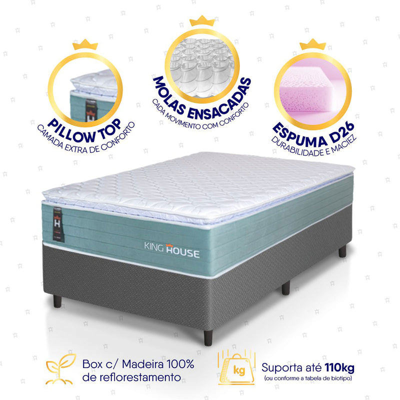 Cama Box Lagos Molas Ensacadas Solteirão 96x203 King House