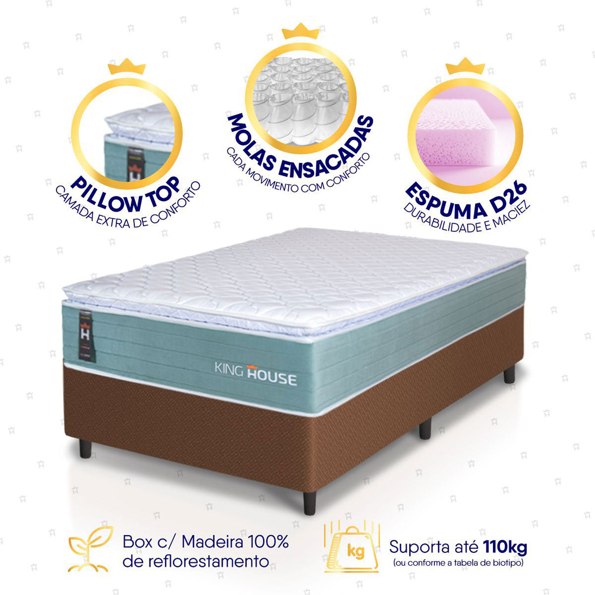 Cama Box Lagos Molas Ensacadas Solteirão 96x203 King House